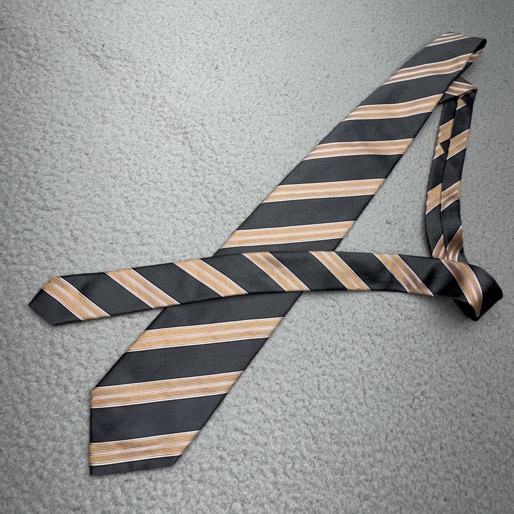 Ermenegildo Zegna Silk Tie Gray Gold Repp Stripe Italy Designer Luxury